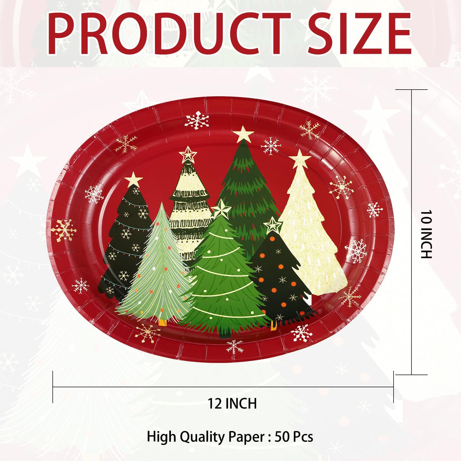 50Pcs Christmas Pine Trees Oval Paper Plates - Grencian