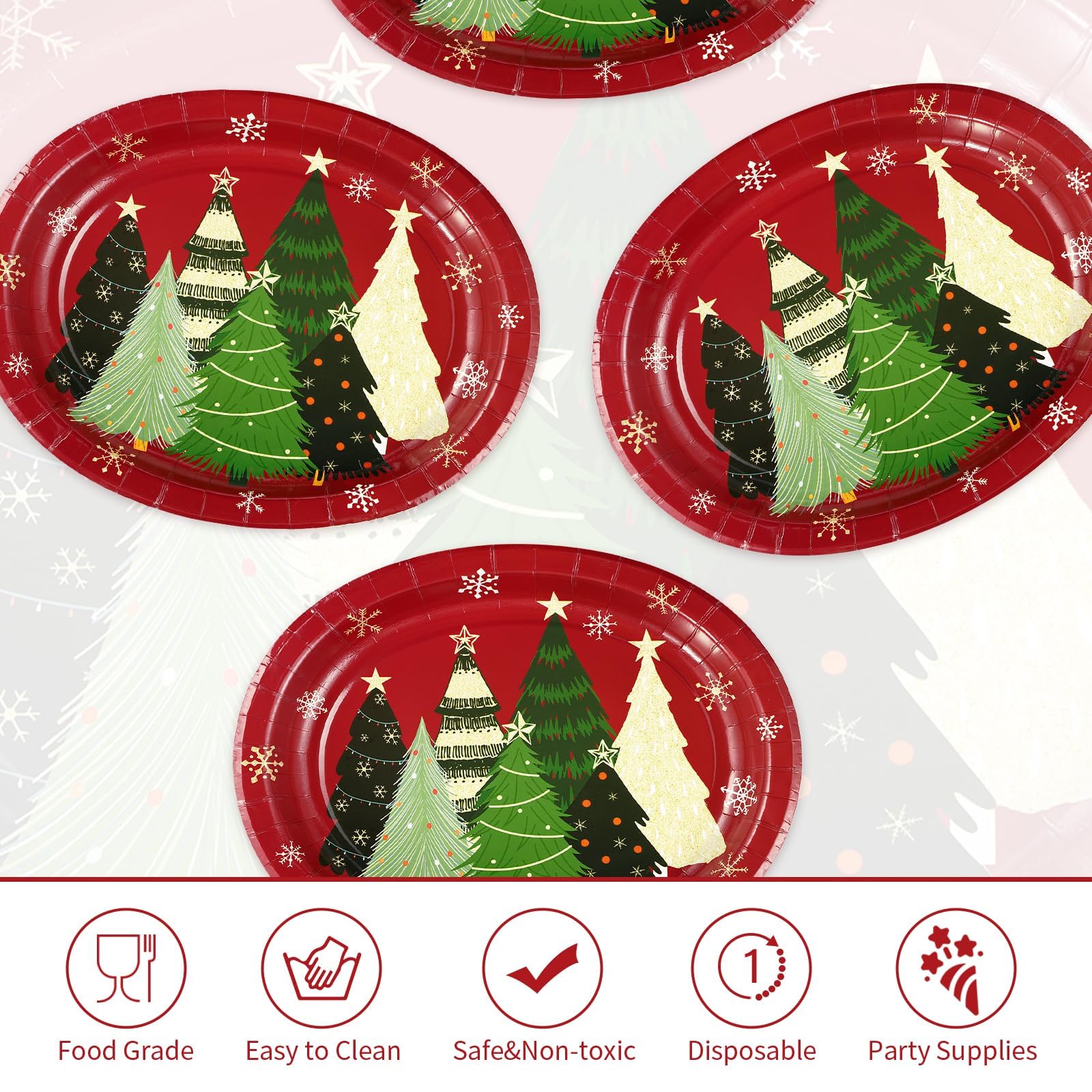50Pcs Christmas Pine Trees Oval Paper Plates - Grencian
