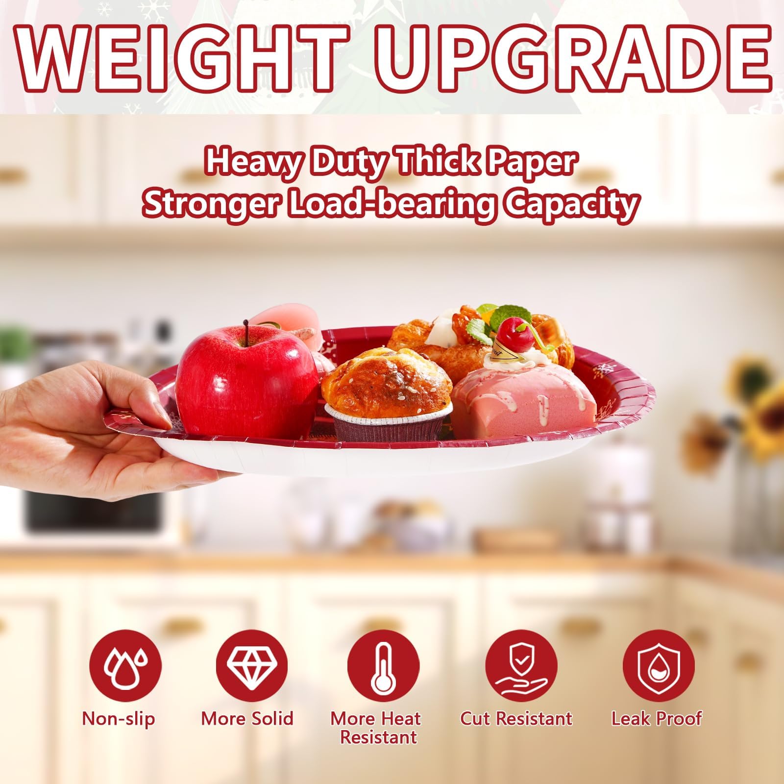 50Pcs Christmas Pine Trees Oval Paper Plates - Grencian