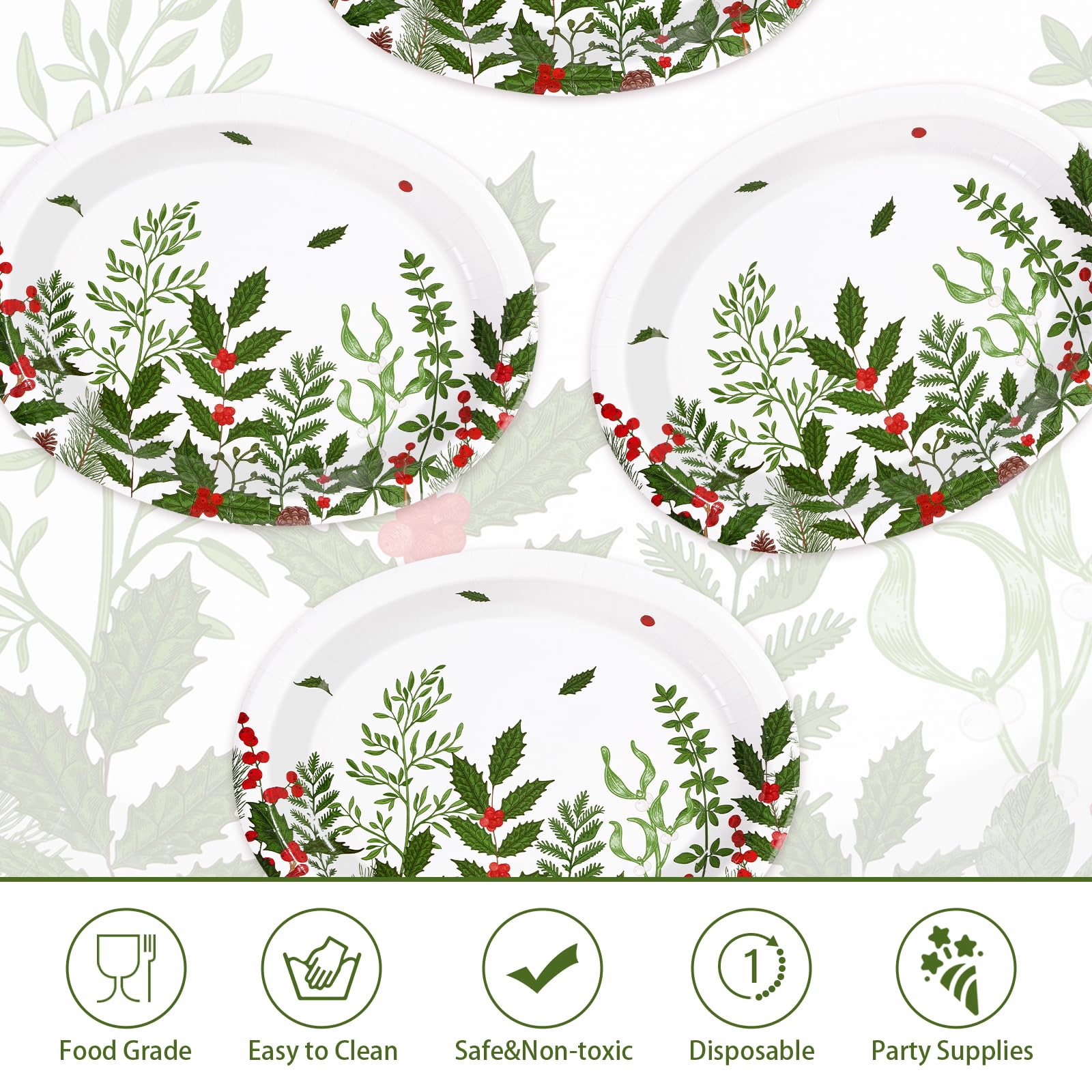 50Pcs Christmas Plant Oval Paper Plates - Grencian