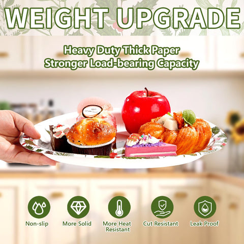 50Pcs Christmas Plant Oval Paper Plates - Grencian