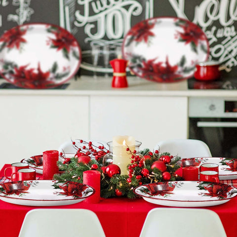 50 Pcs Christmas Poinsettia Oval Party Paper Plates - Grencian