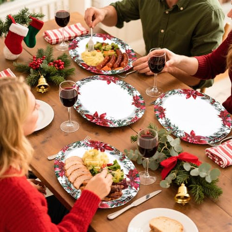 50Pcs Christmas Poinsettia Pine Oval Paper Plates - Grencian