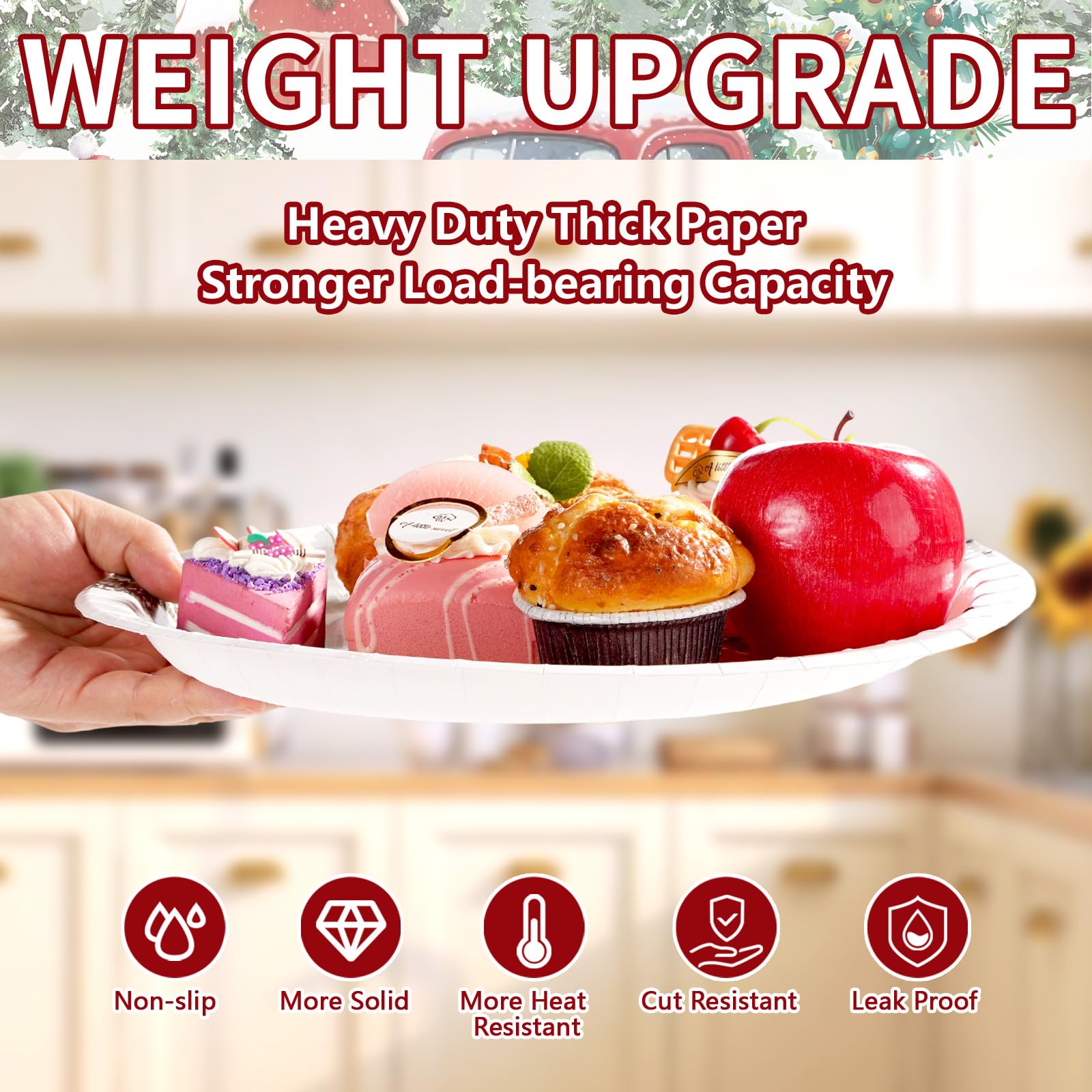 50Pcs Christmas Red House Truck Oval Paper Plates - Grencian