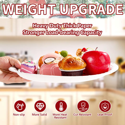 50Pcs Christmas Red House Truck Oval Paper Plates - Grencian