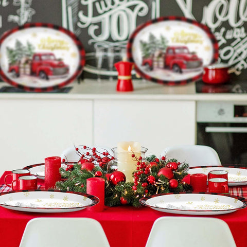 50Pcs Christmas Red Truck Oval Paper Plates - Grencian