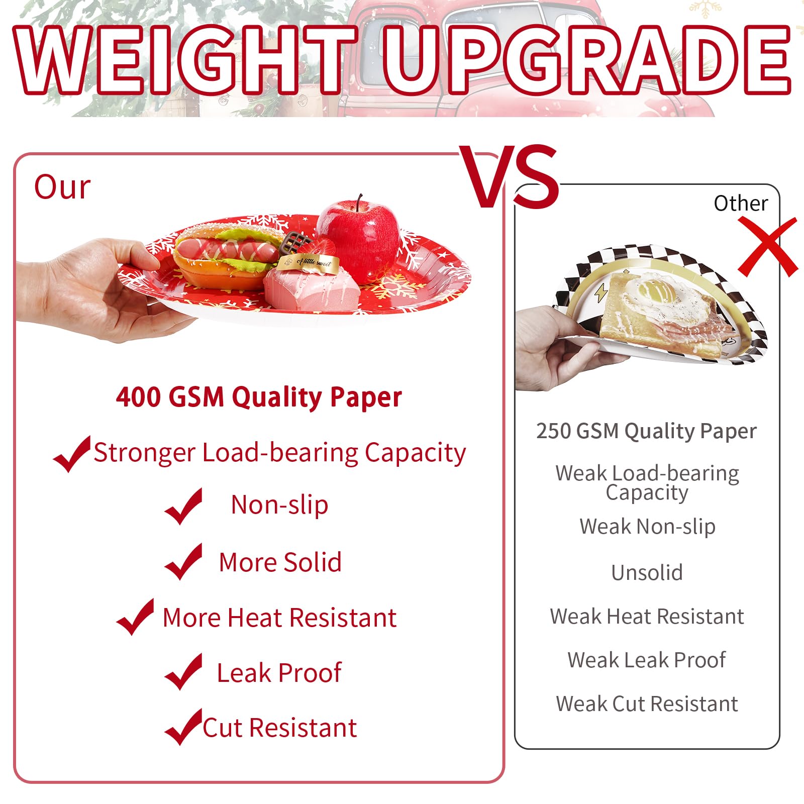 50Pcs Christmas Red Truck Oval Paper Plates - Grencian