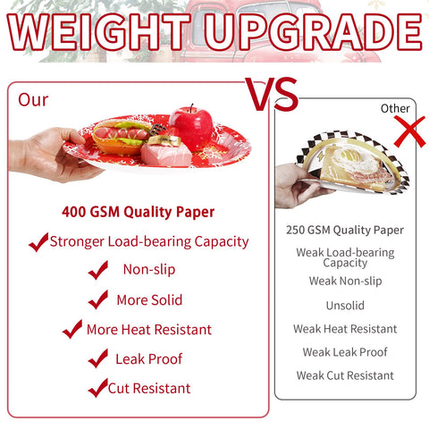 50Pcs Christmas Red Truck Oval Paper Plates - Grencian