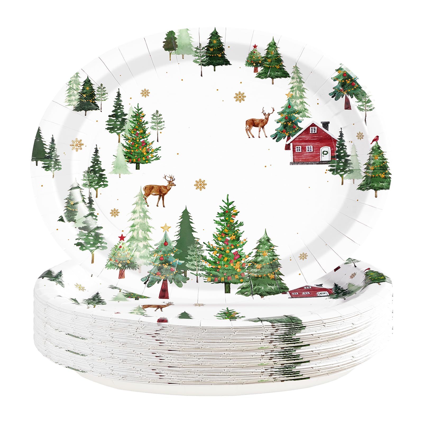 50Pcs Christmas Road Oval Paper Plates - Grencian