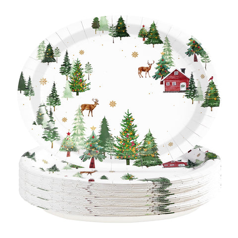 50Pcs Christmas Road Oval Paper Plates - Grencian