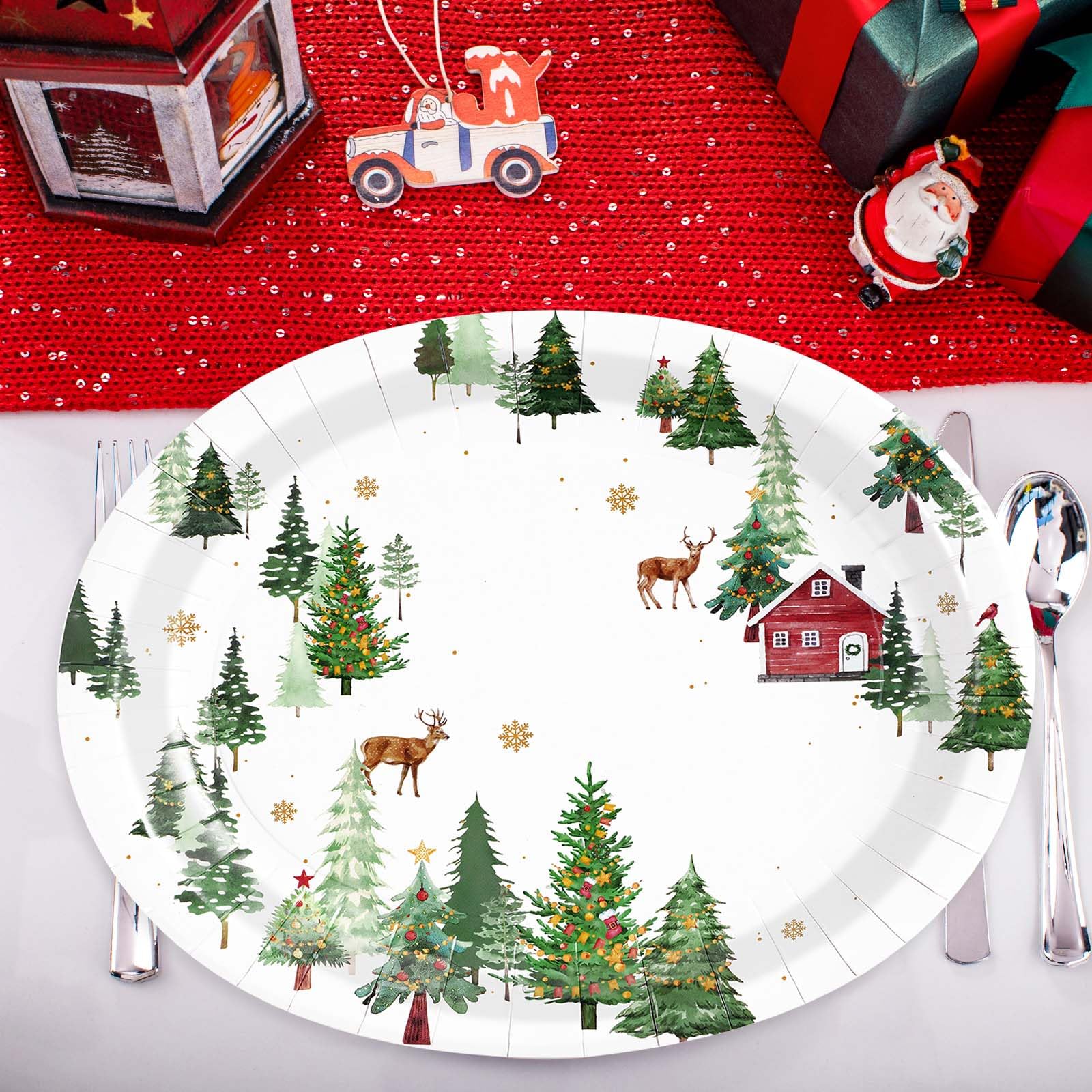 50Pcs Christmas Road Oval Paper Plates - Grencian