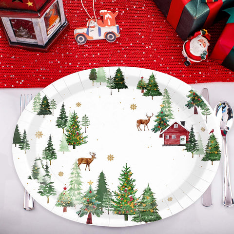 50Pcs Christmas Road Oval Paper Plates - Grencian
