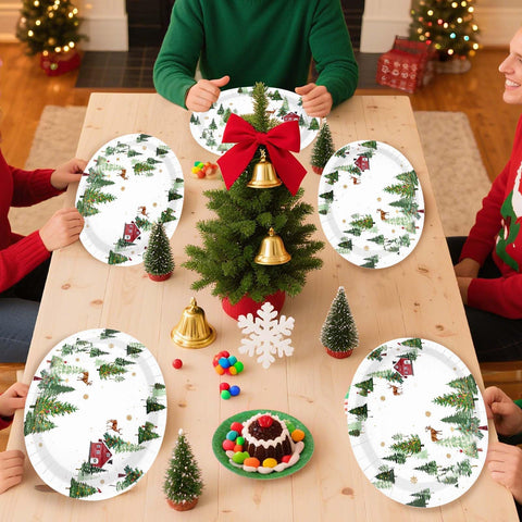 50Pcs Christmas Road Oval Paper Plates - Grencian