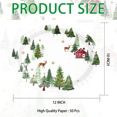 50Pcs Christmas Road Oval Paper Plates - Grencian