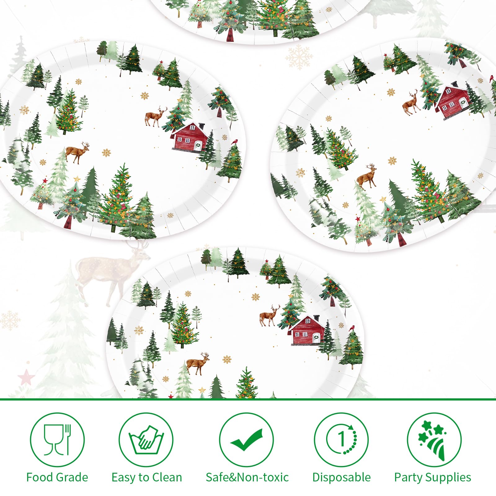 50Pcs Christmas Road Oval Paper Plates - Grencian