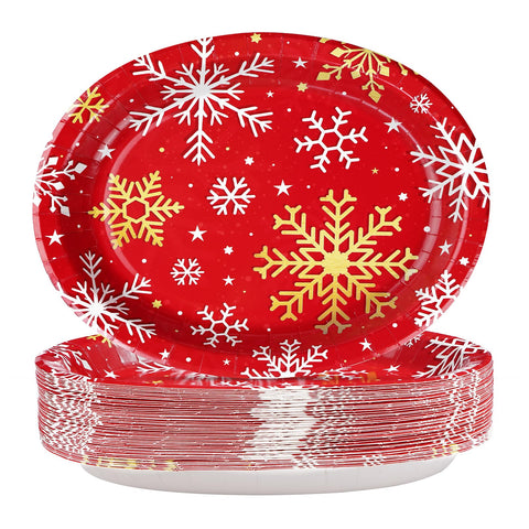 50Pcs Christmas Snowflake Oval Paper Plates