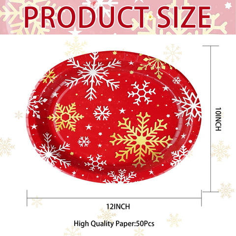 50Pcs Christmas Snowflake Oval Paper Plates