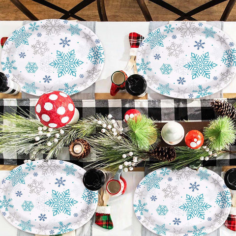 50 Pcs Christmas Snowflake Oval Party Paper Plates - Grencian