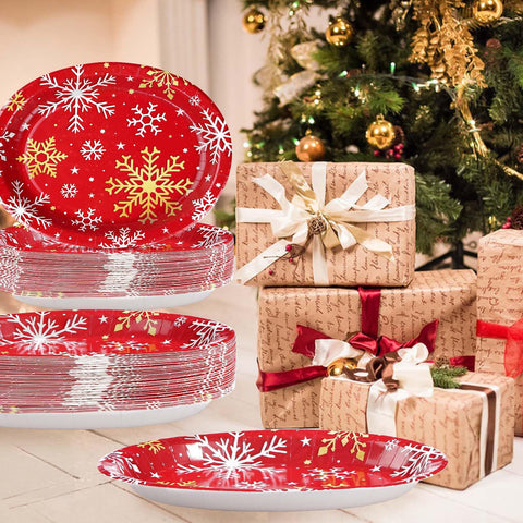 50Pcs Christmas Snowflake Oval Paper Plates