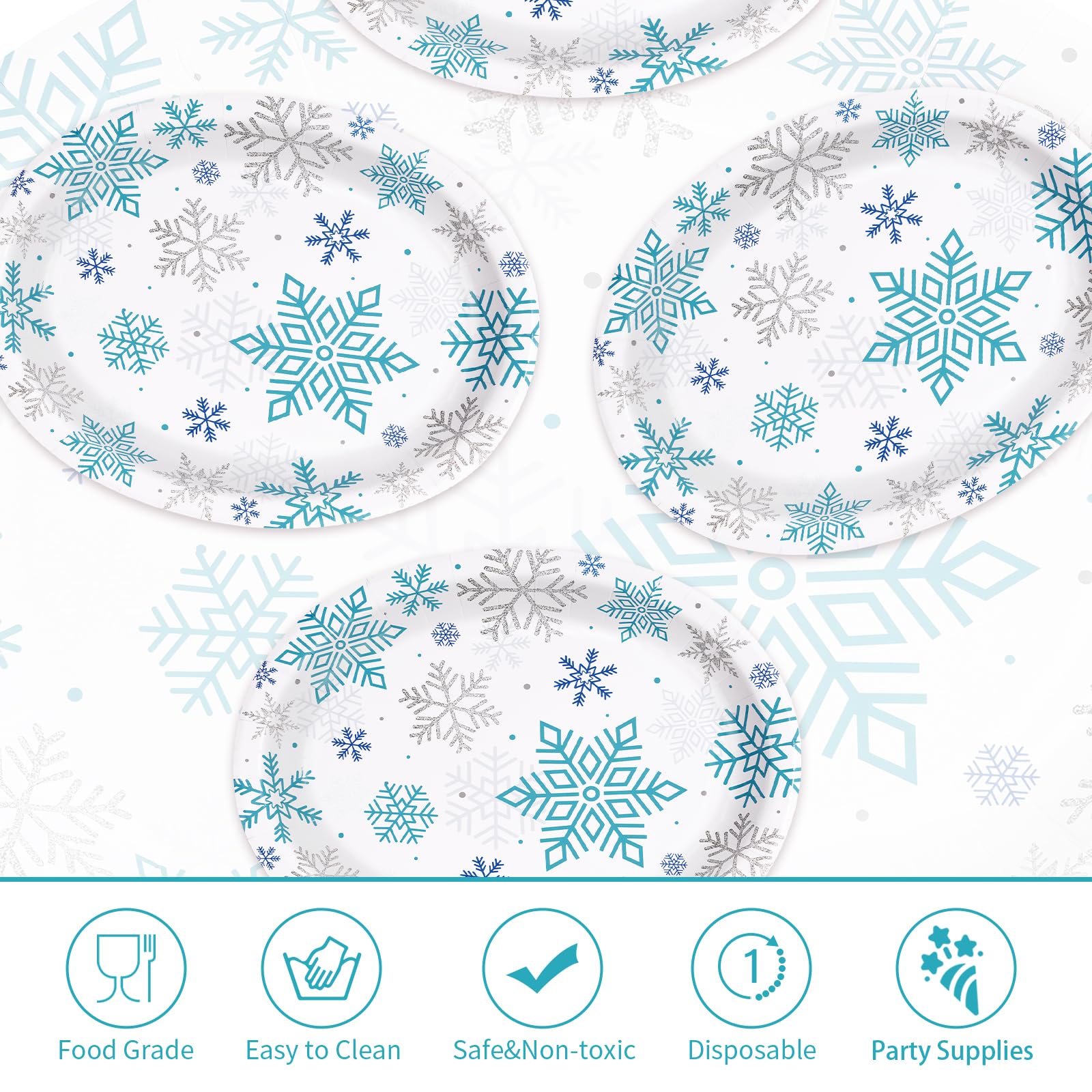 50 Pcs Christmas Snowflake Oval Party Paper Plates - Grencian