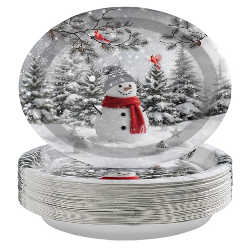 50Pcs Christmas Snowman Oval Paper Plates - Grencian