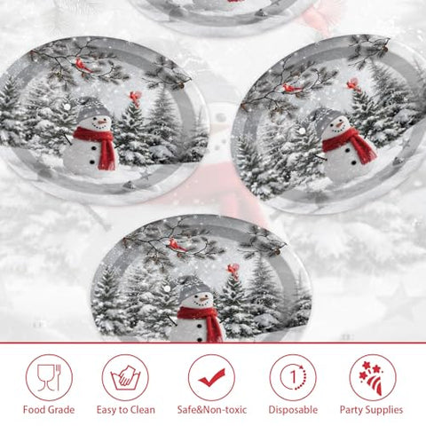 50Pcs Christmas Snowman Oval Paper Plates - Grencian