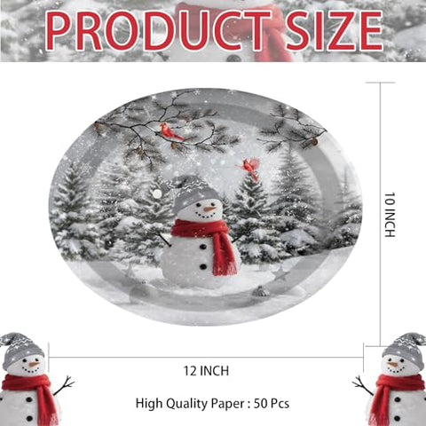 50Pcs Christmas Snowman Oval Paper Plates - Grencian