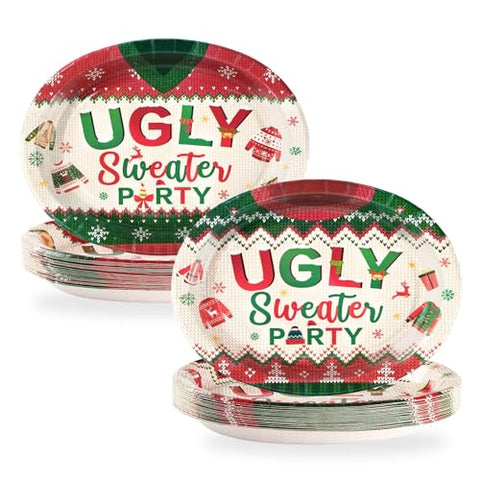 50Pcs Christmas Sweater Oval Paper Plates - Grencian