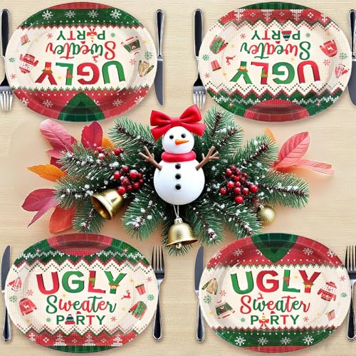 50Pcs Christmas Sweater Oval Paper Plates - Grencian