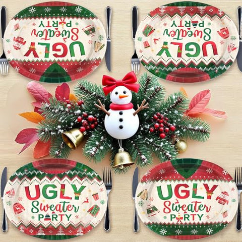 50Pcs Christmas Sweater Oval Paper Plates - Grencian