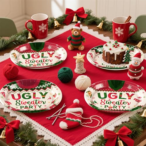 50Pcs Christmas Sweater Oval Paper Plates - Grencian