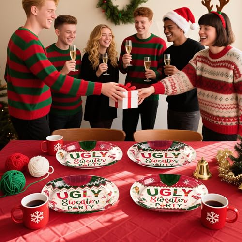50Pcs Christmas Sweater Oval Paper Plates - Grencian