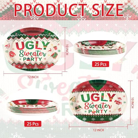 50Pcs Christmas Sweater Oval Paper Plates - Grencian