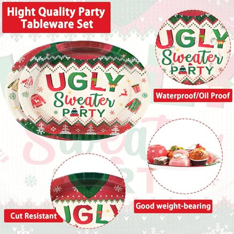 50Pcs Christmas Sweater Oval Paper Plates - Grencian