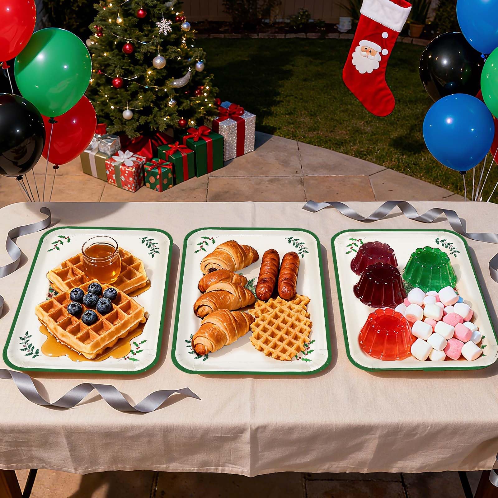 50Pcs Christmas Tree Rectangular Paper Platters - Grencian