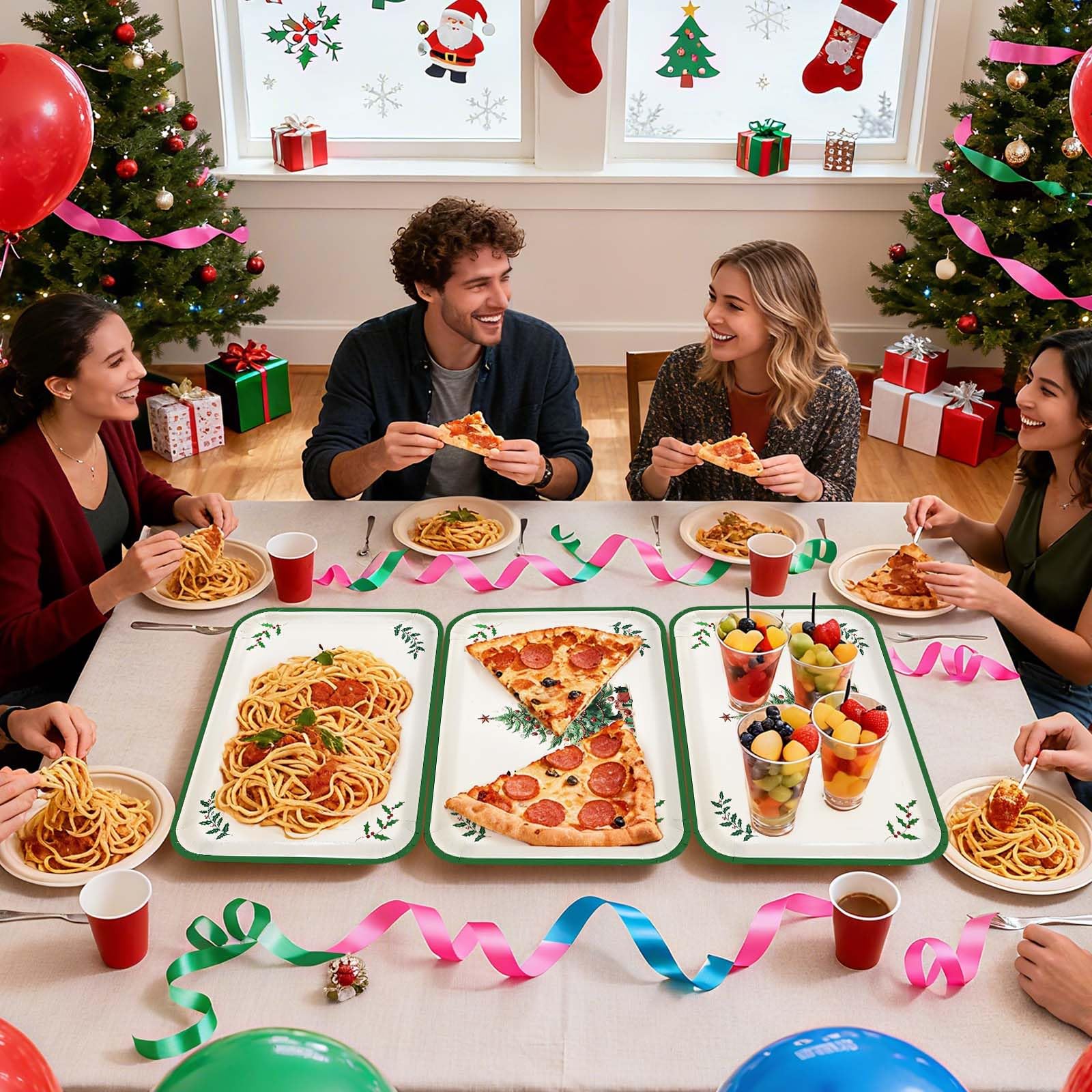 50Pcs Christmas Tree Rectangular Paper Platters - Grencian