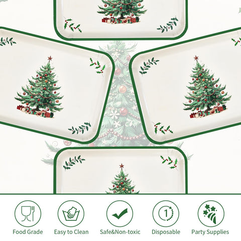 50Pcs Christmas Tree Rectangular Paper Platters - Grencian