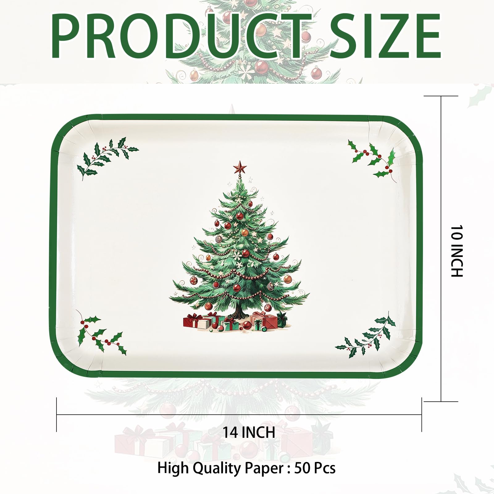 50Pcs Christmas Tree Rectangular Paper Platters - Grencian