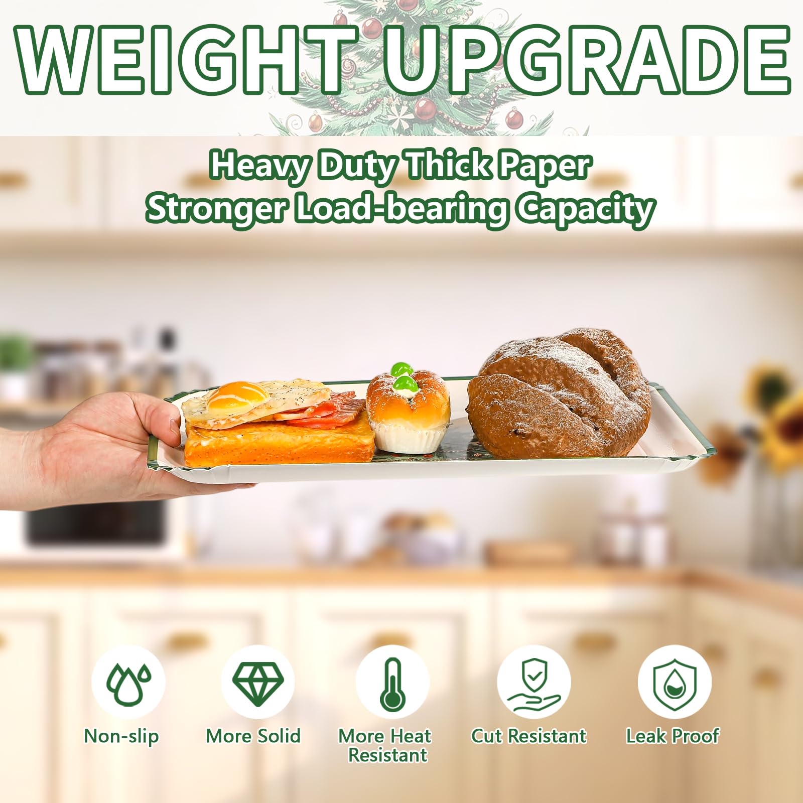 50Pcs Christmas Tree Rectangular Paper Platters - Grencian