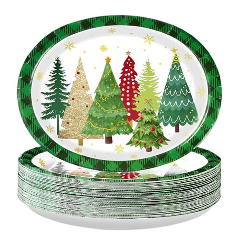 50Pcs Christmas Trees Oval Paper Plates - Grencian
