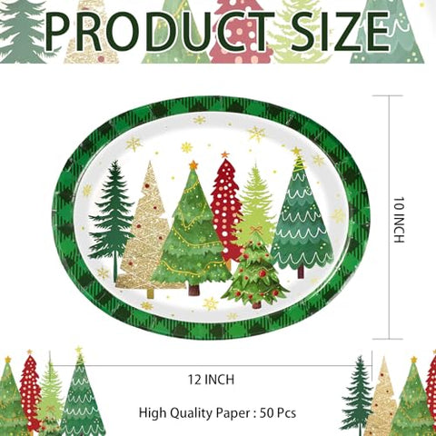 50Pcs Christmas Trees Oval Paper Plates - Grencian