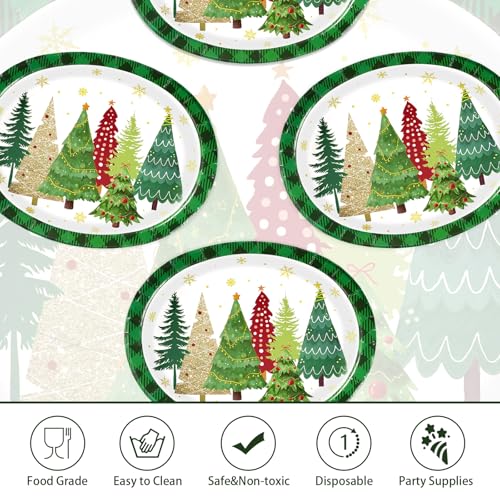50Pcs Christmas Trees Oval Paper Plates - Grencian