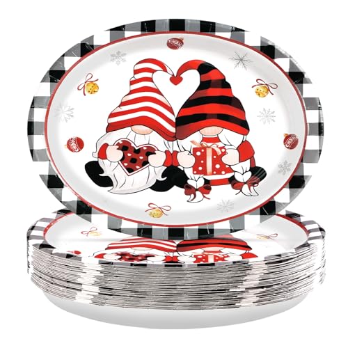 50Pcs Christmas Two Gnomes Oval Paper Plates - Grencian