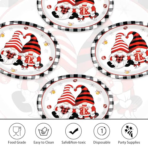 50Pcs Christmas Two Gnomes Oval Paper Plates - Grencian