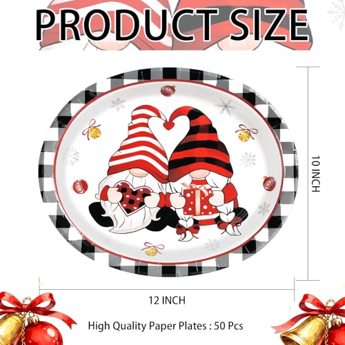 50Pcs Christmas Two Gnomes Oval Paper Plates - Grencian