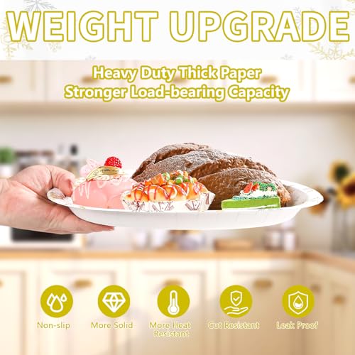 50Pcs Christmas White Snowflake Oval Paper Plates - Grencian