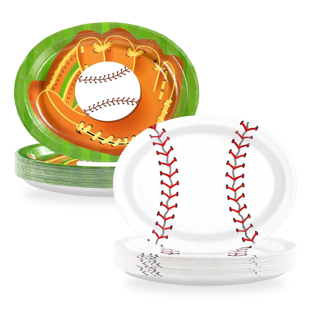 50Pcs Classic Baseball Oval Paper Plates - Grencian