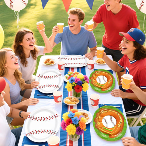 50Pcs Classic Baseball Oval Paper Plates - Grencian