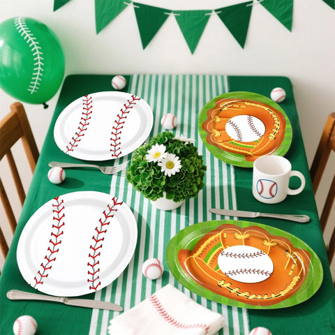 50Pcs Classic Baseball Oval Paper Plates - Grencian