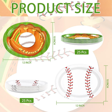 50Pcs Classic Baseball Oval Paper Plates - Grencian